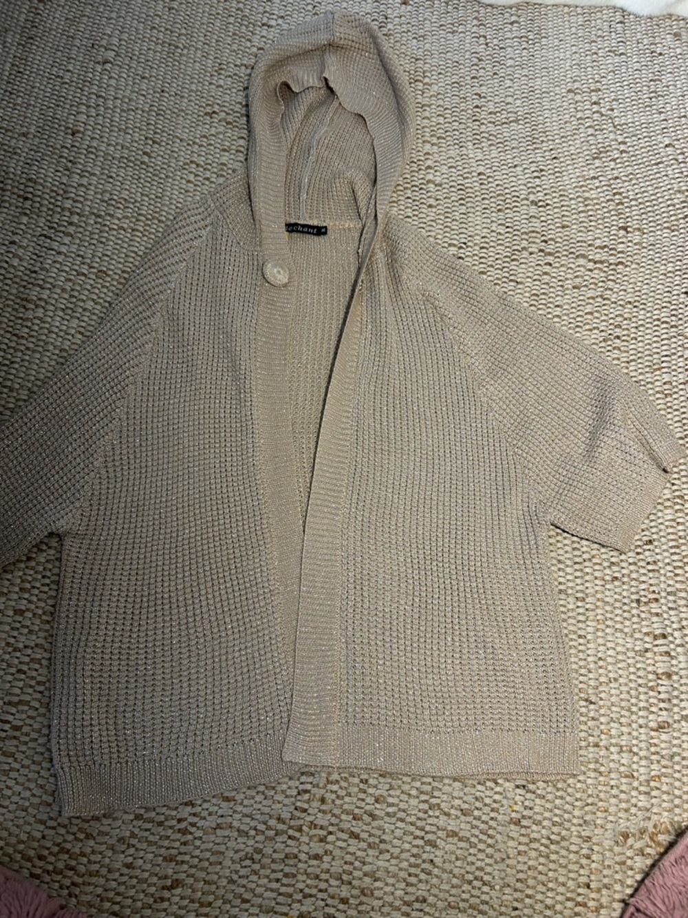 Beige Hooded Open-Front Knit Sweater - Women